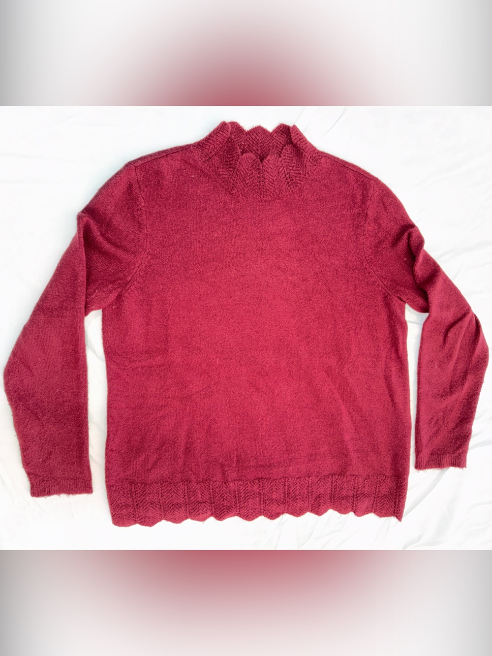 Liz Claiborne Raspberry Crewneck Sweater with Scallop Hem